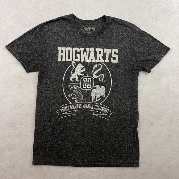 Harry Potter Hogwarts T Shirt Medium Heather Grey Graphic Short Sleeve Tee - Picture 4 of 8